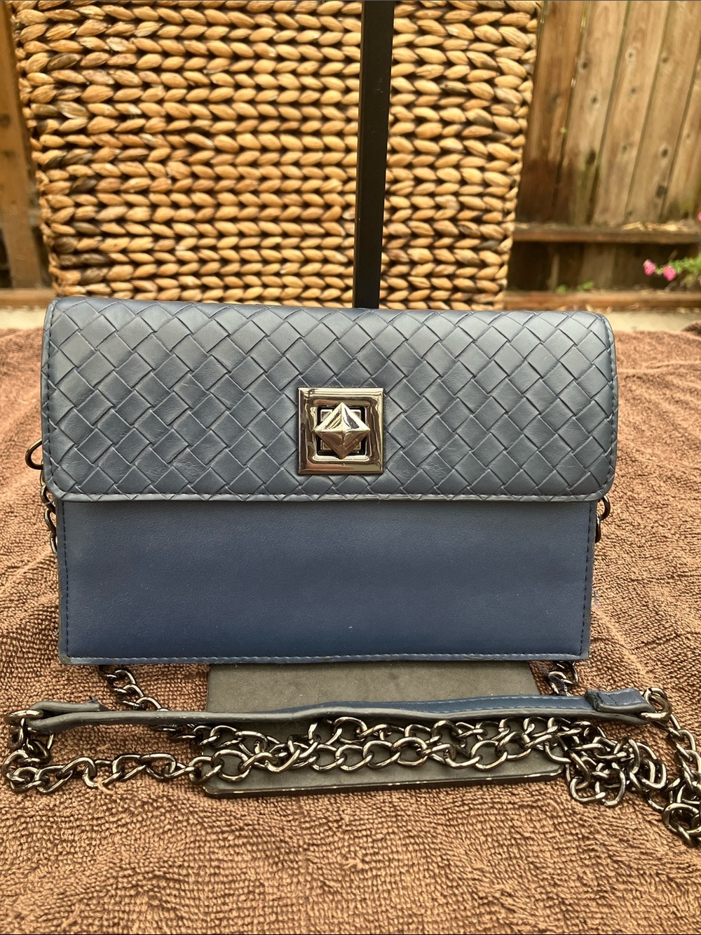 Sondra Roberts Squared Navy Blue Chain Strap Crossbody